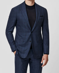 Colombo Dark Slate Blue Wool & Silk with Faded Check
