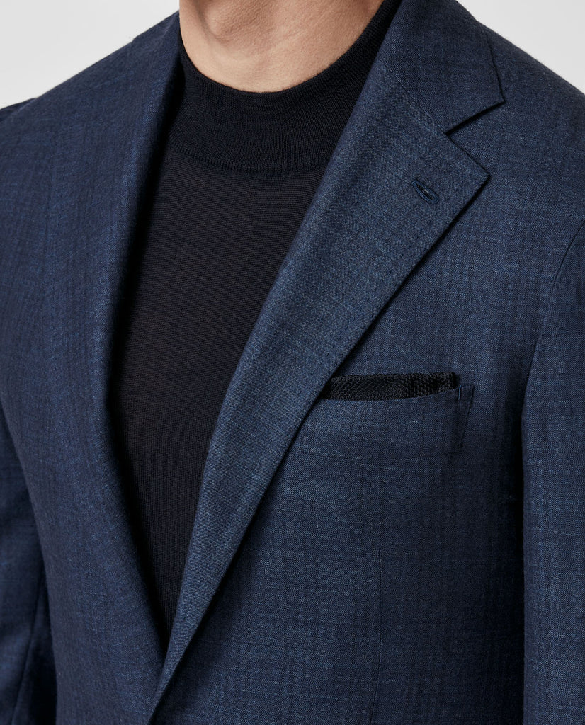 Colombo Dark Slate Blue Wool & Silk with Faded Check