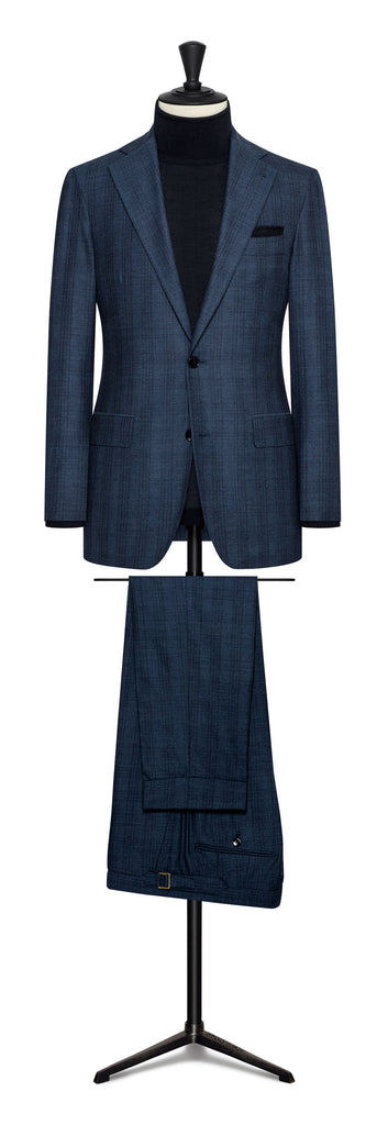 Colombo Dark Slate Blue Wool & Silk with Faded Check