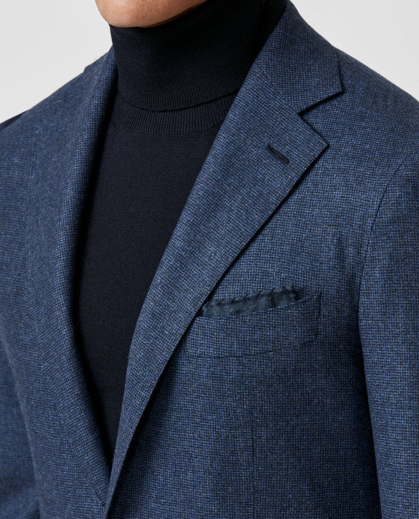 Carlo Barbera Two Tone Blue Merino Wool & Cashmere Houndstooth