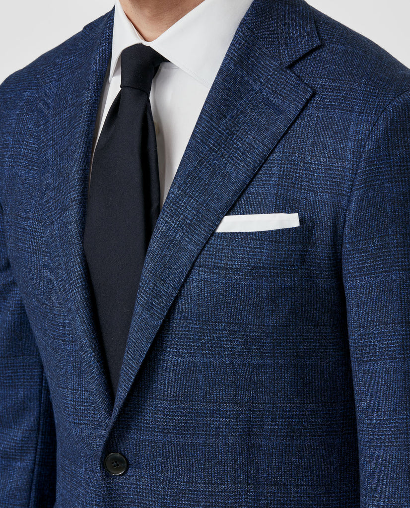 Loro Piana Neapolitan Blue Natural Stretch S120 Merino Wool With Midnight Blue Glencheck