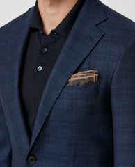 Colombo Navy Blue S150 Merino Wool & Silk With Subtle Double Check