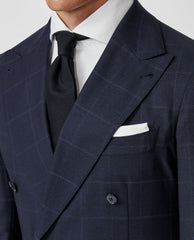 Cerruti Midnight Blue S130 Merino Wool Glencheck With Subtle Grey Overcheck