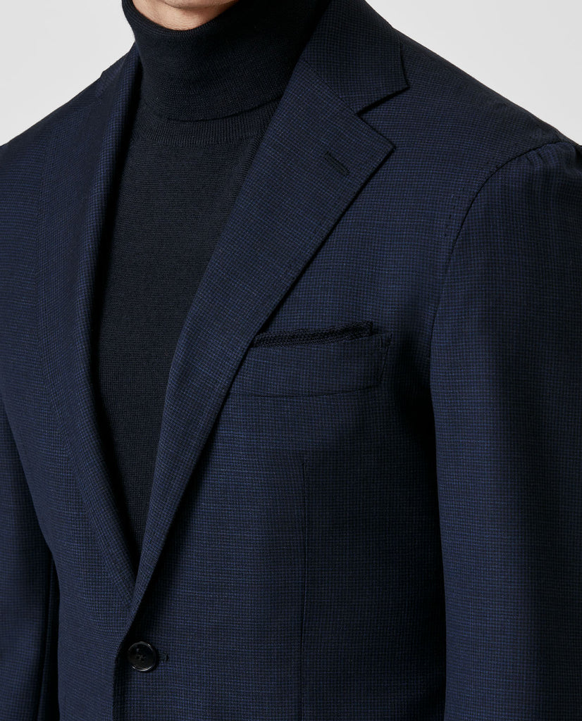 Loro Piana Two Blue Stretch Wool Houndstooth