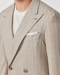 Drago Taupe Wool & Silk Plain Weave with Tonal Pencil Stripe