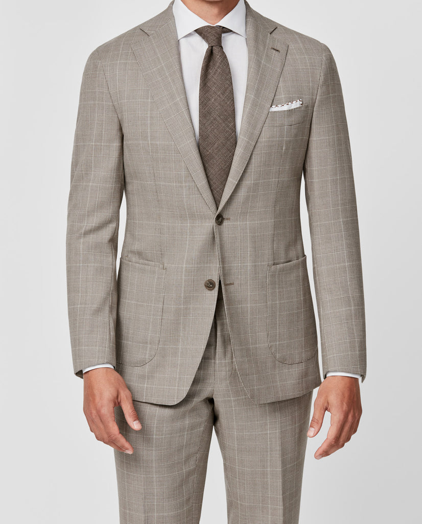 Drago Light Brown S130 Wool With Ivory Glencheck