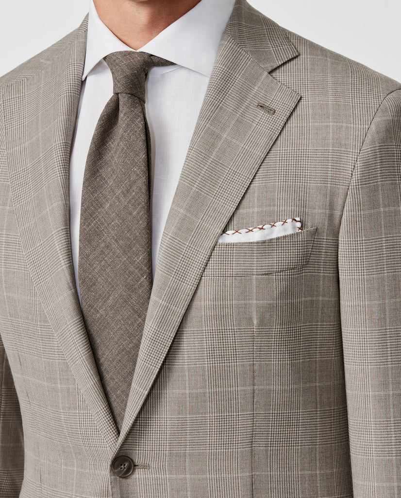 Drago Light Brown S130 Wool With Ivory Glencheck