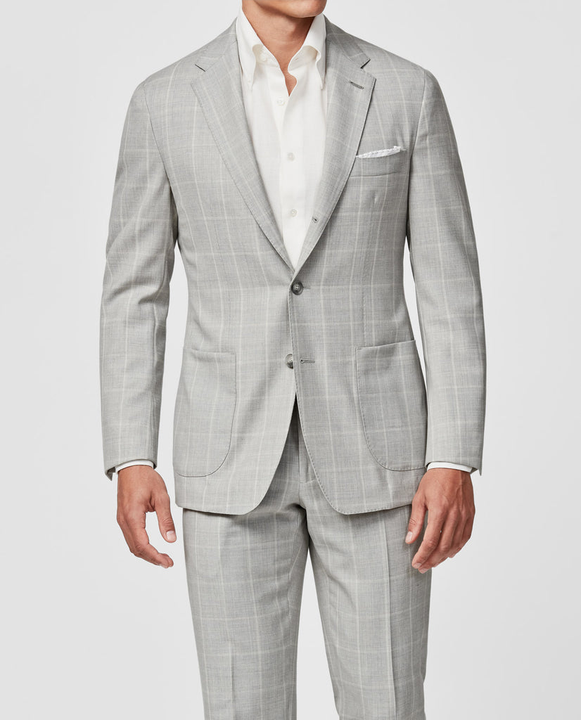 Drago Light Grey S130 Wool with Ivory Windowpane