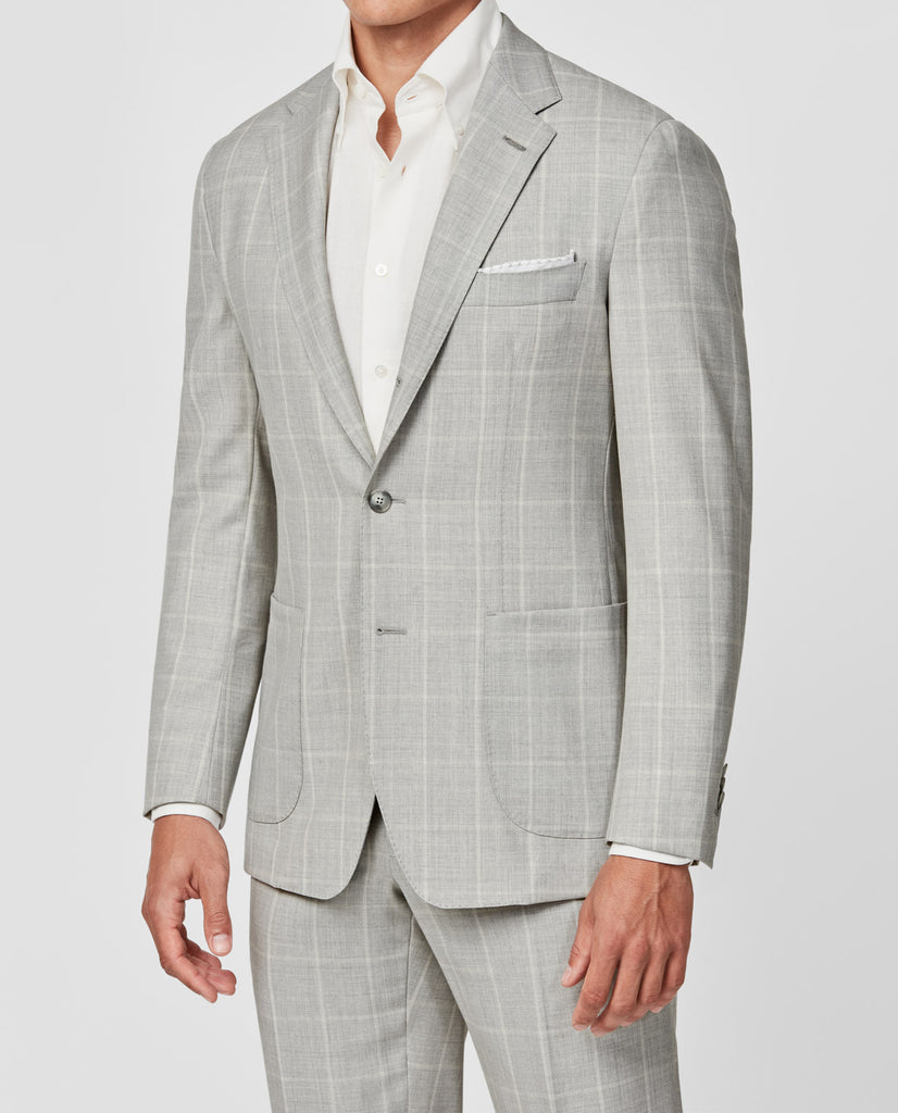 Drago Light Grey S130 Wool with Ivory Windowpane