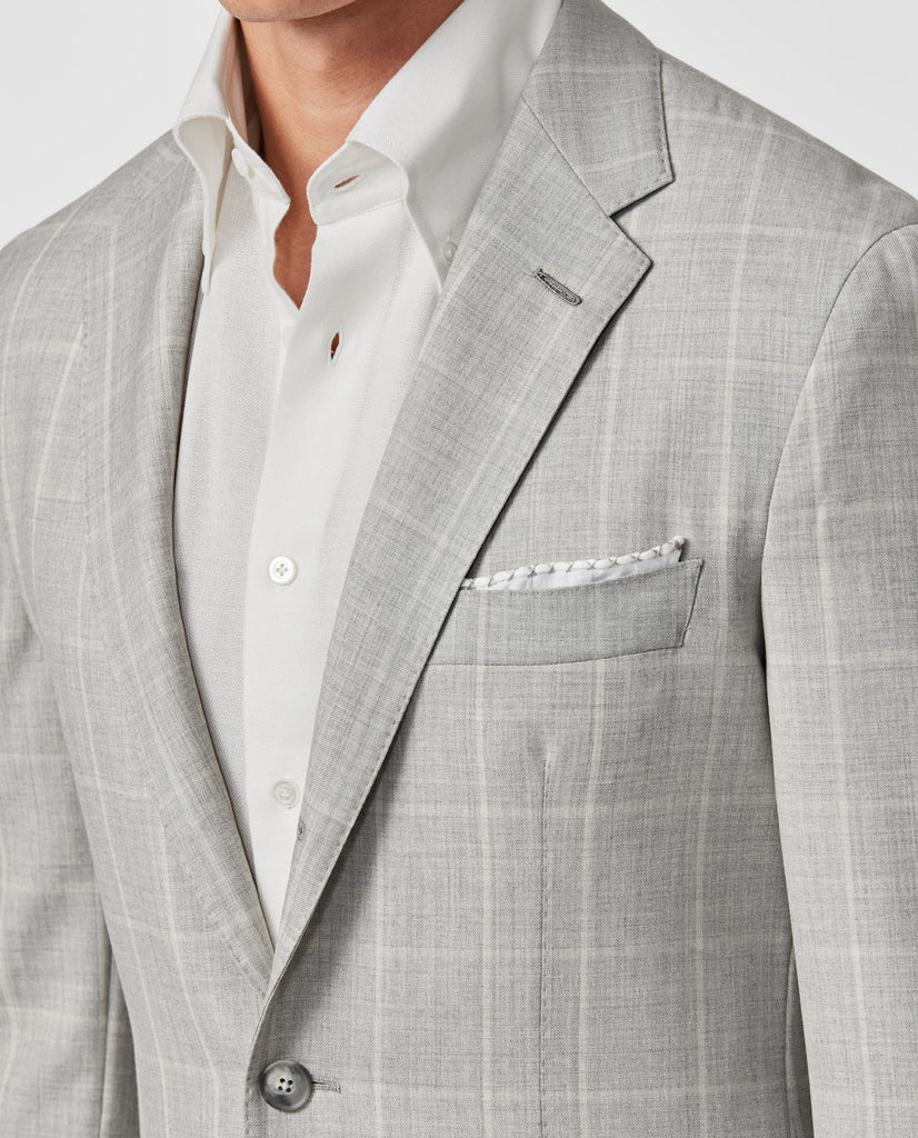 Drago Light Grey S130 Wool with Ivory Windowpane