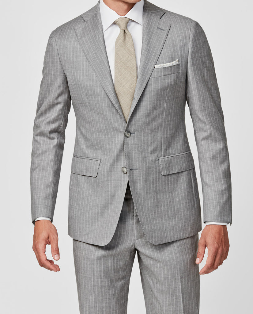Carlo Barbera Light Grey S130 Wool Plain Weave With Tonal Stripe