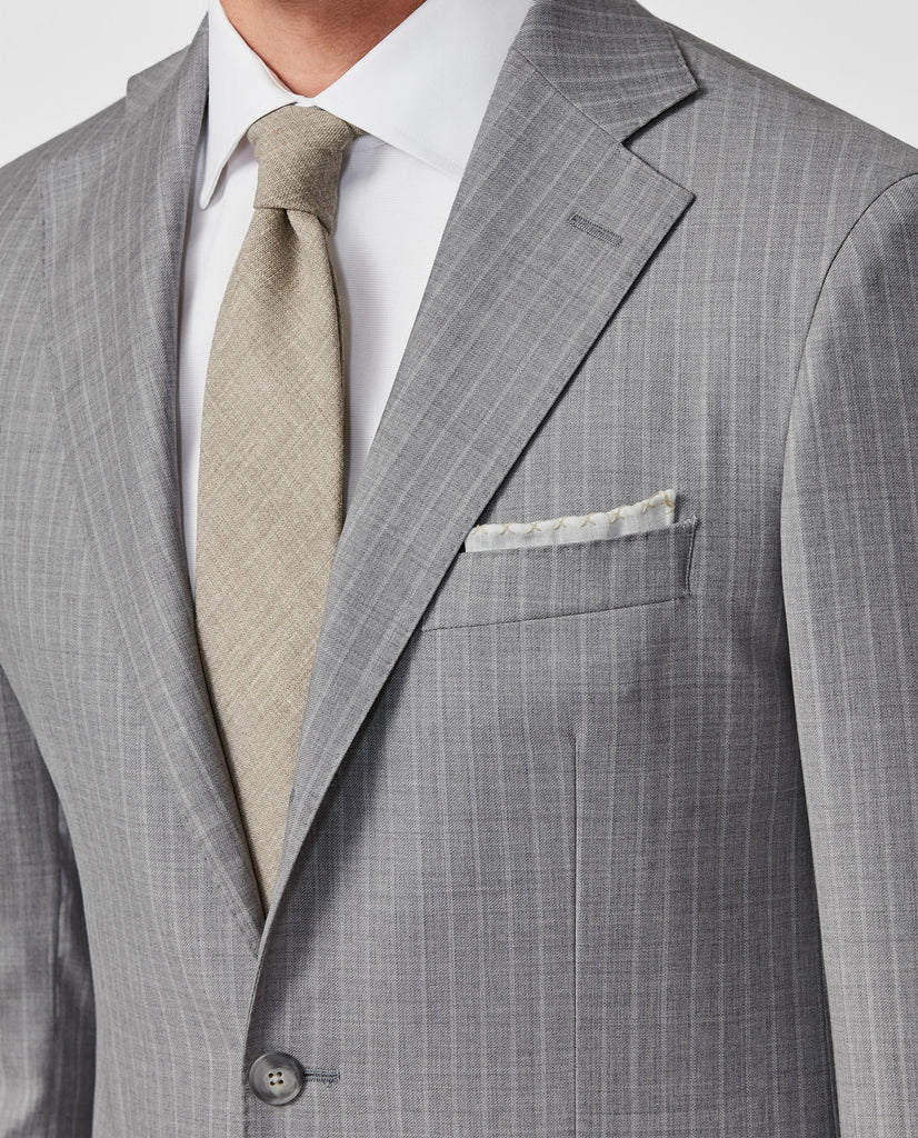 Carlo Barbera Light Grey S130 Wool Plain Weave With Tonal Stripe