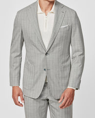Drago Light Grey Wool & Silk Plain Weave with Tonal Stripe
