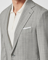 Drago Light Grey Wool & Silk Plain Weave with Tonal Stripe