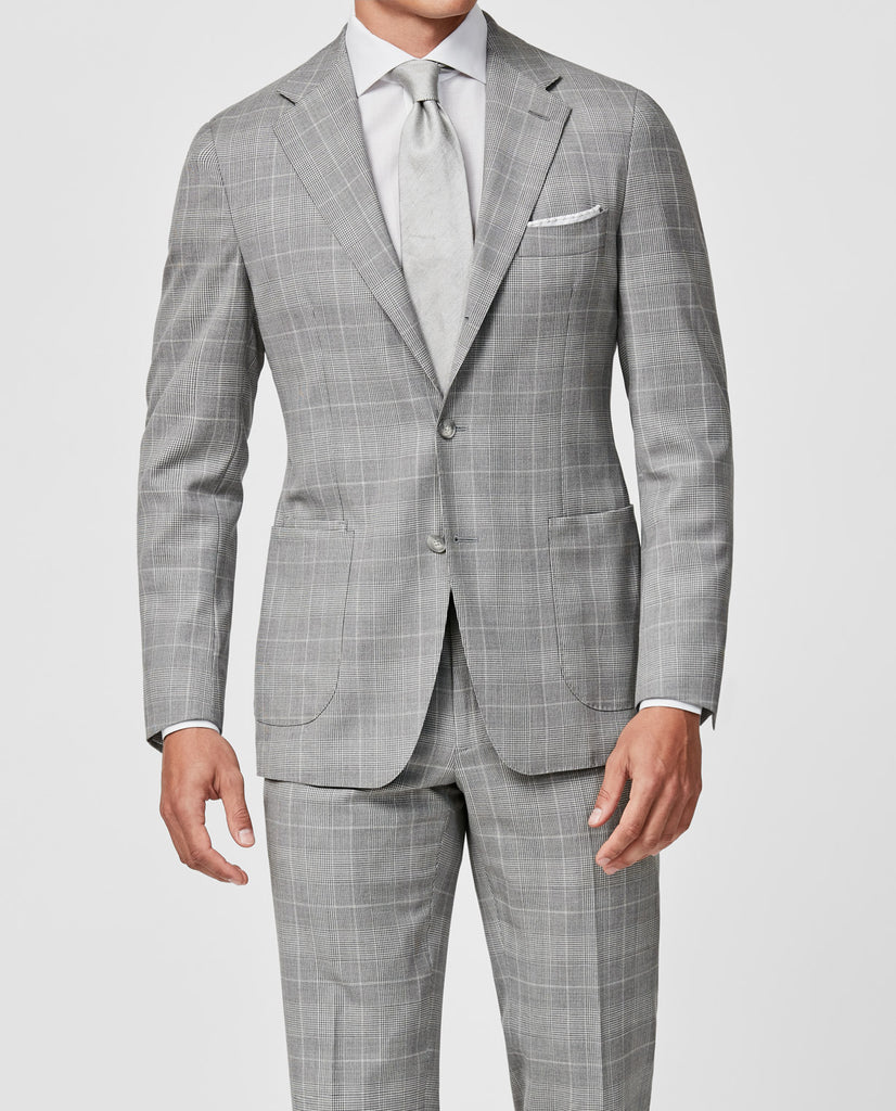 Drago Light Grey S130 Wool With Ivory Glencheck