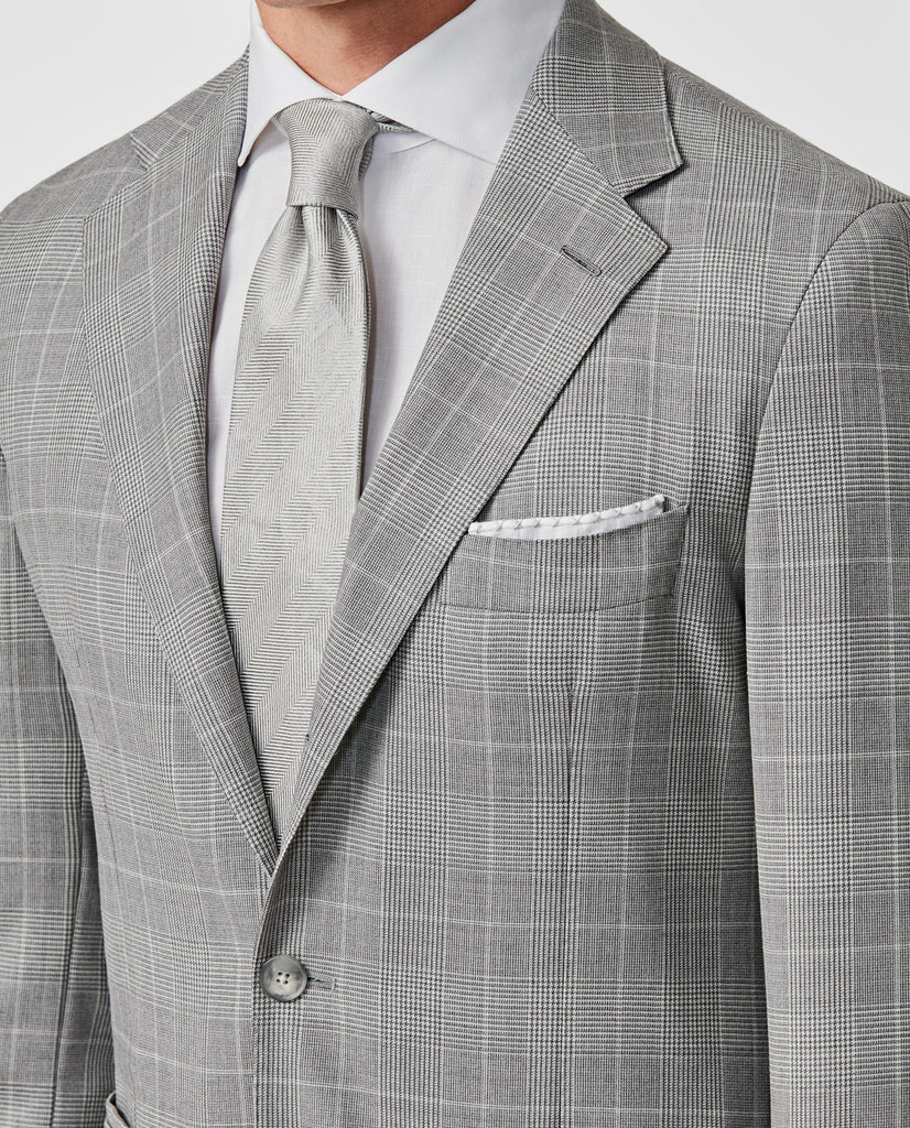 Drago Light Grey S130 Wool With Ivory Glencheck