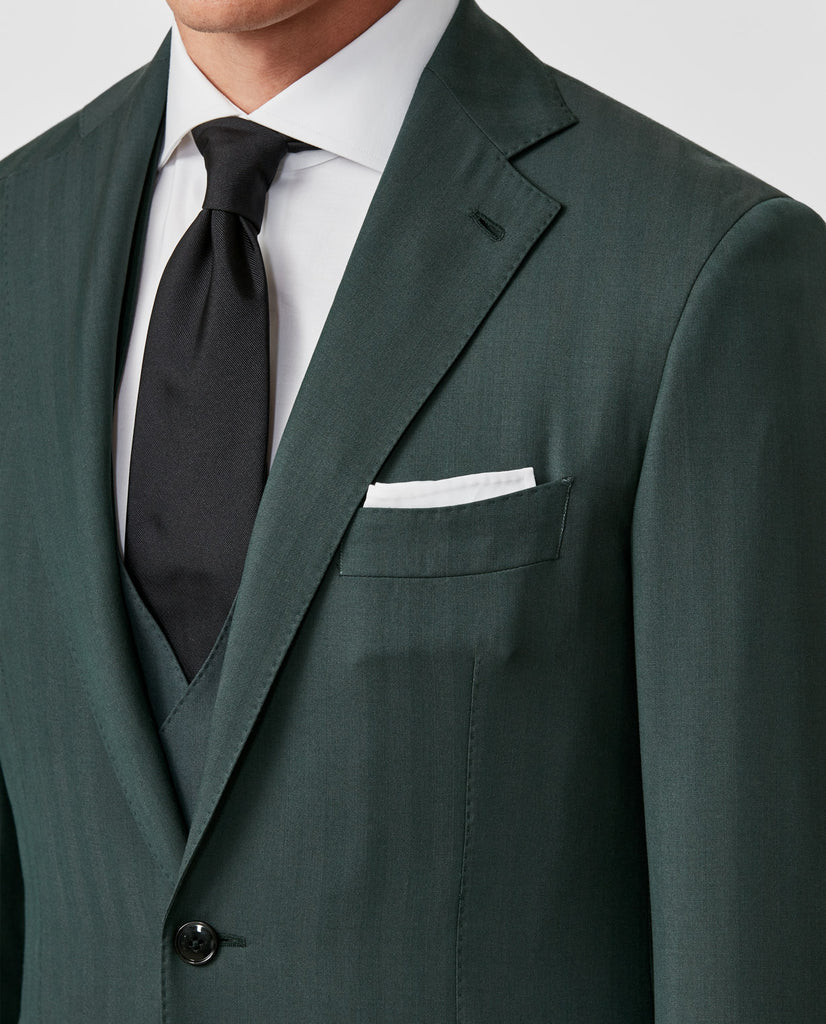 Drago Dark Green Bi Stretch Tropical S130 Wool Solaro Herringbone