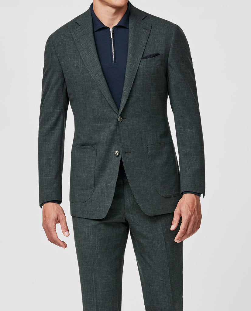 Loro Piana SUMMERTIME Dark Bottle Green Stretch Tropical Wool, Silk & Linen Plain Weave