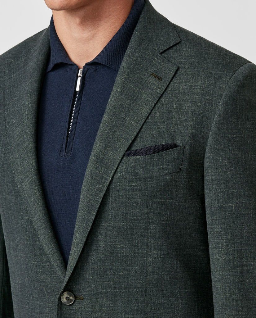 Loro Piana SUMMERTIME Dark Bottle Green Stretch Tropical Wool, Silk & Linen Plain Weave
