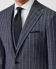 Cerruti Indigo S130 Merino Wool Plain Weave with White Pencil Stripe