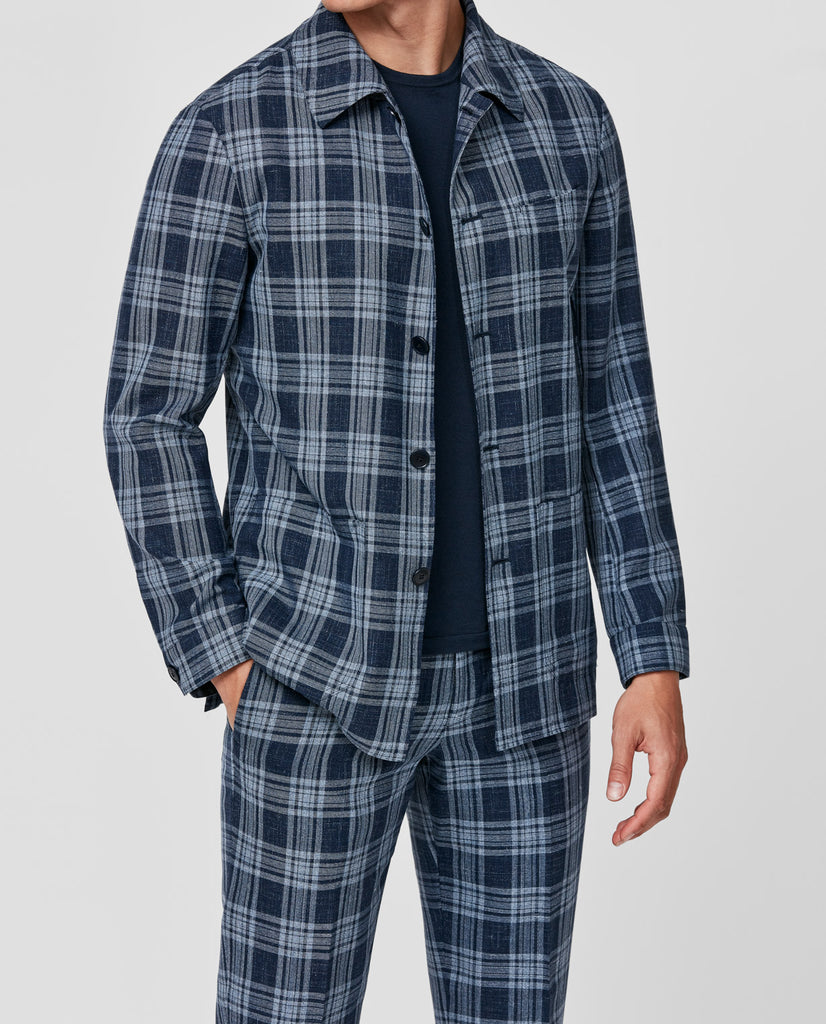 Loro Piana SUMMERTIME Dark Blue Wool, Silk & Linen with White Check