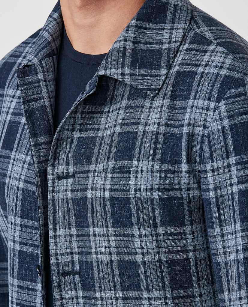 Loro Piana SUMMERTIME Dark Blue Wool, Silk & Linen with White Check