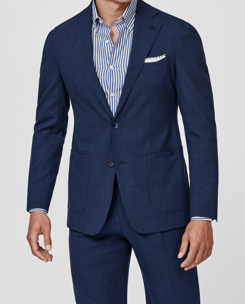 SUMMERTIME Blue Tropical Stretch Wool, Silk & Linen Plain Weave