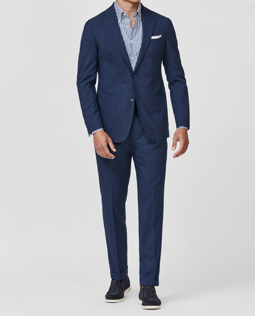 SUMMERTIME Blue Tropical Stretch Wool, Silk & Linen Plain Weave