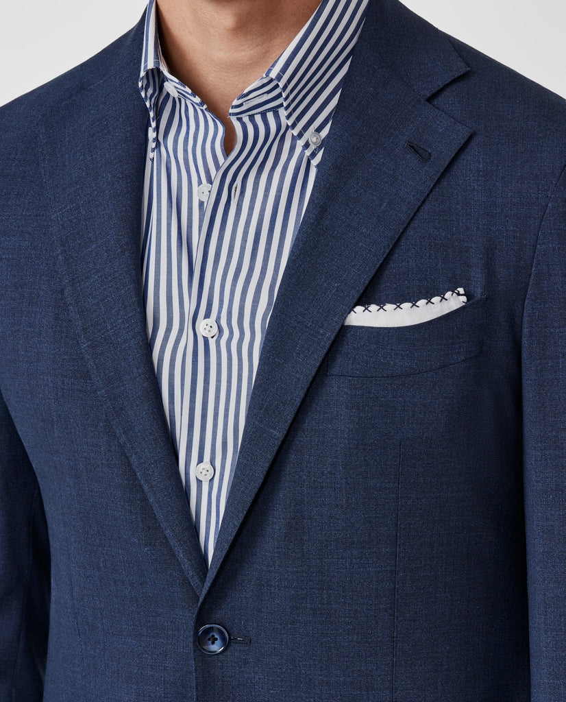 SUMMERTIME Blue Tropical Stretch Wool, Silk & Linen Plain Weave
