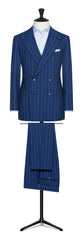 Drago Blue with Tonal Pencil Stripe Wool & Silk Plain Weave