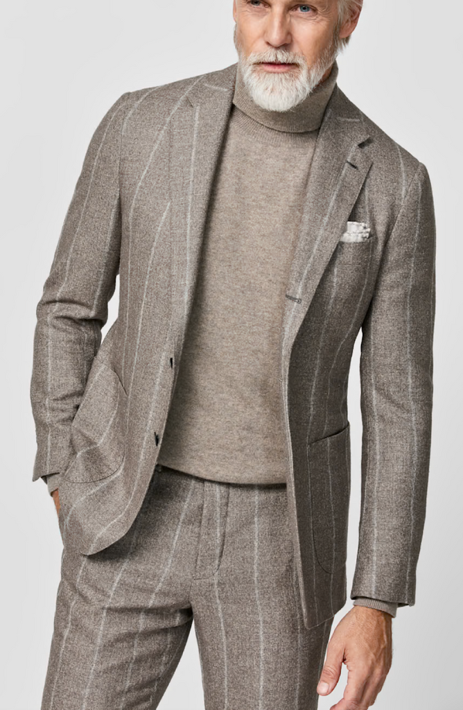 Ferla Light Brown Alpaca & Linen Blend with Chalk Stripe