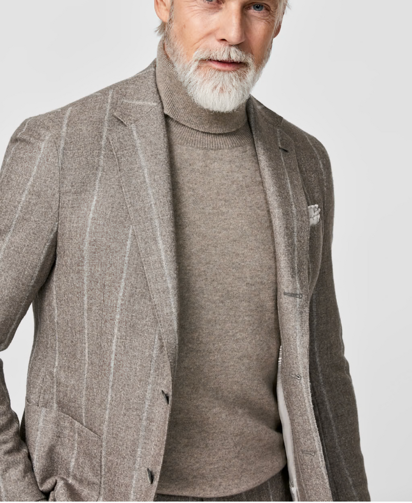 Ferla Light Brown Alpaca & Linen Blend with Chalk Stripe