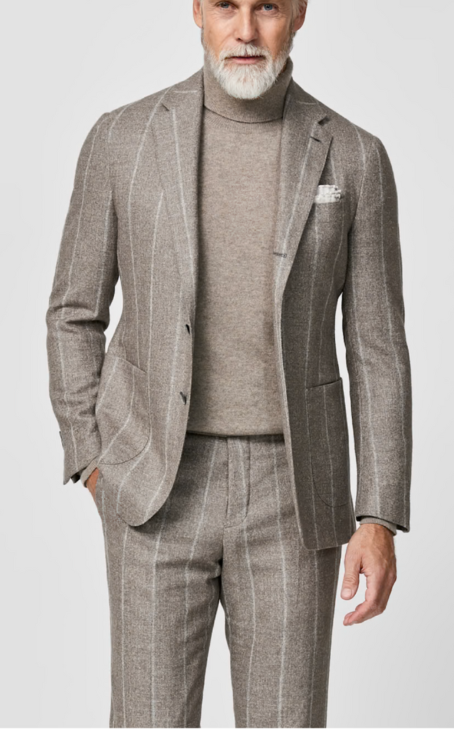 Ferla Light Brown Alpaca & Linen Blend with Chalk Stripe