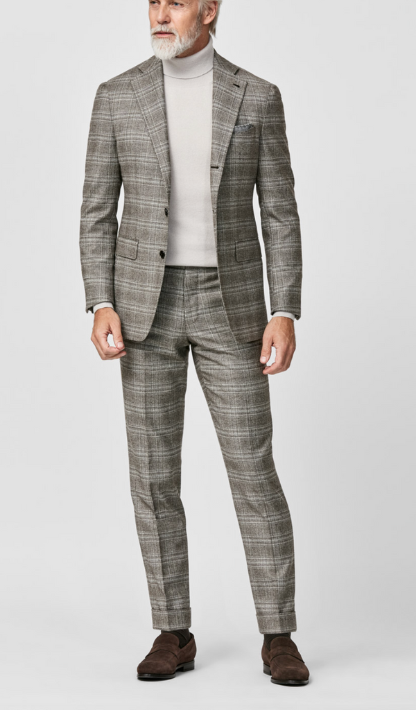 Loro Piana FAVOLA Cedar Brown Merino Wool & Cashmere with Check