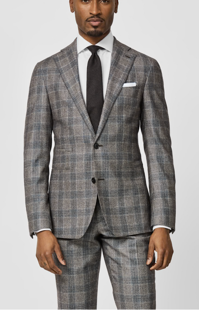 Carlo Barbera Chocolate Brown Merino Wool & Cashmere with Petrol & Brown Glencheck