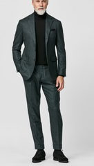 Loro Piana MOOVING Bottle Green Natural Stretch S120 Merino Wool Micro Houndstooth