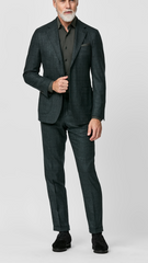 Loro Piana MOOVING Bottle Green Natural Stretch S120 Wool Glencheck