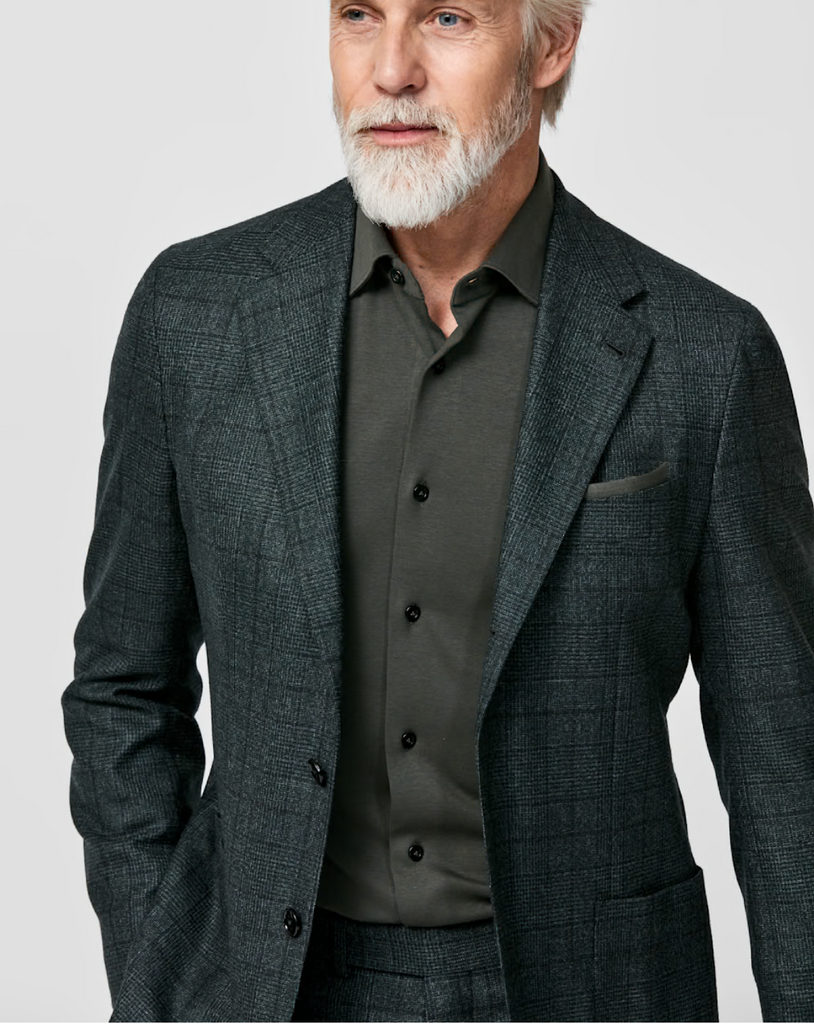 Loro Piana MOOVING Bottle Green Natural Stretch S120 Wool Glencheck