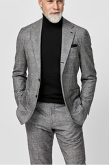 Loro Piana FAVOLA Black & White Merino Wool & Cashmere Glencheck with Cobalt Blue Windowpane