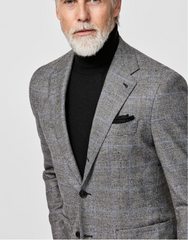 Loro Piana FAVOLA Black & White Merino Wool & Cashmere Glencheck with Cobalt Blue Windowpane