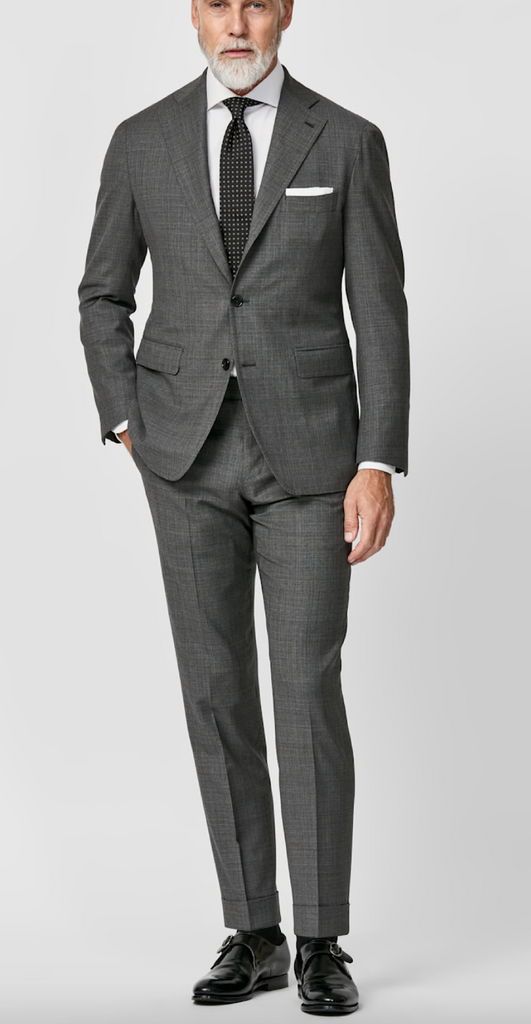 Loro Piana MOOVING Anthracite Stretch Merino Wool Sharkskin with Check