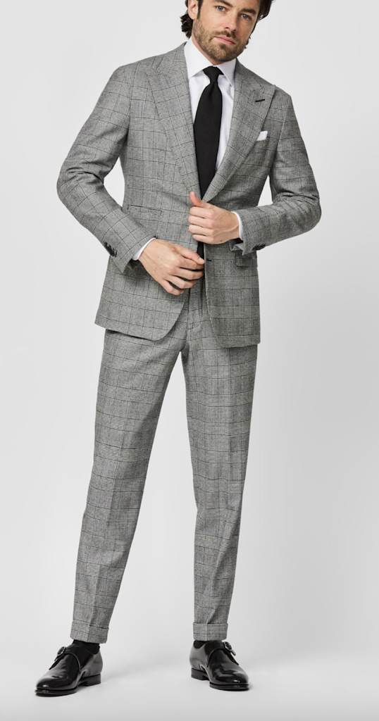 Loro Piana Jersely Black & White Stretch Merino Wool Prince of Wales Glencheck