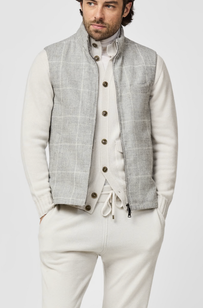 Ferla Alpaca & Merino Wool Flannel Light Grey Glencheck with Ivory Windowpane
