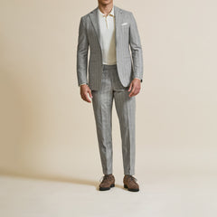 Carlo Barbera Stone Grey Merino Wool & Cashmere Flannel with Chalk Stripe