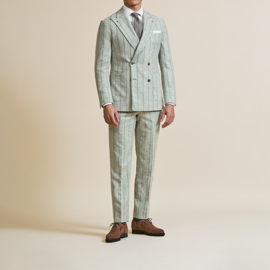 Ferla Stone Grey Baby Alpaca & Merino Wool Blend with Cinnamon Chalk Stripe