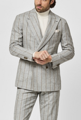 Ferla Stone Grey Baby Alpaca & Merino Wool Blend with Cinnamon Chalk Stripe