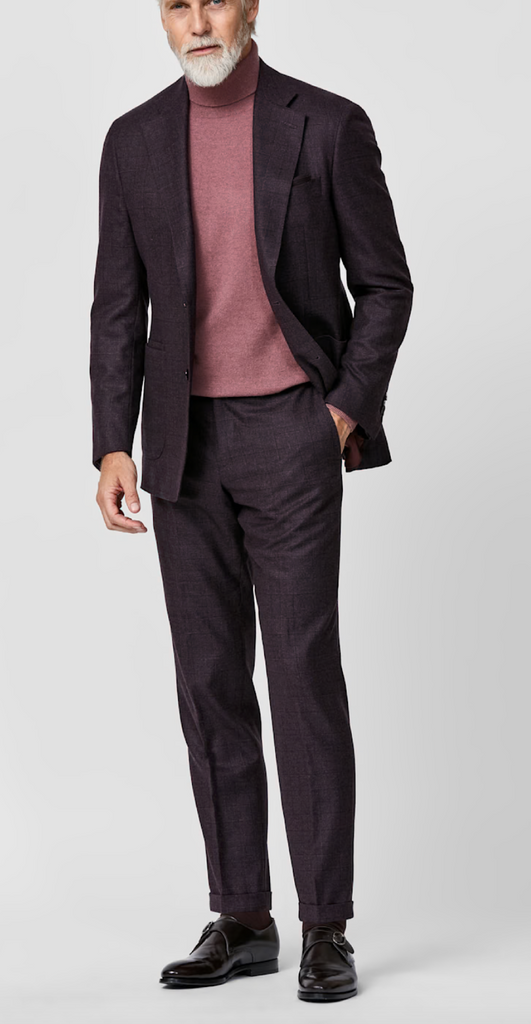 Loro Piana ZELANDER Merlot Natural Stretch S120 Merino Wool Glencheck