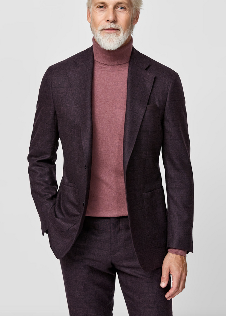 Loro Piana ZELANDER Merlot Natural Stretch S120 Merino Wool Glencheck