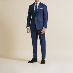 Loro Piana MOOVING Royal Blue S120 Natural Stretch Wool Glencheck With Windowpane