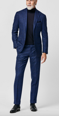 Loro Piana MOOVING Royal Blue S120 Natural Stretch Wool Glencheck With Windowpane